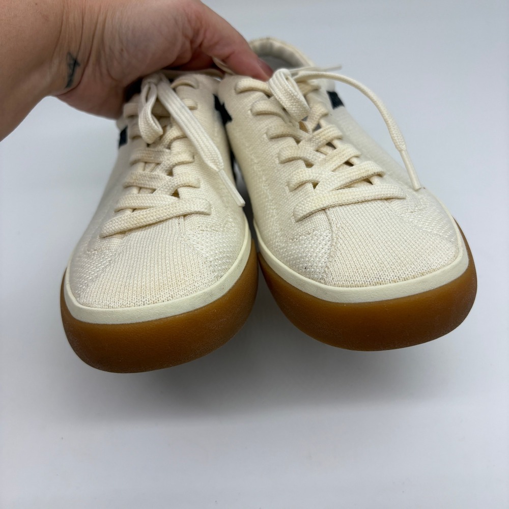 Rothys The Lace Up Sneaker Size 7 Hidden Wedge Bone Navy Blue Low Top Washable - Picture 4 of 11